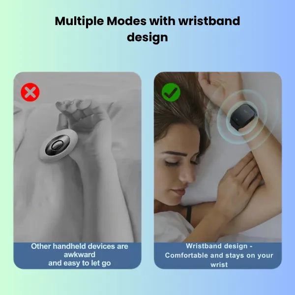 Comparison of wearable EMS sleep band versus handheld devices, highlighting convenience, comfort, and effectiveness during sleep