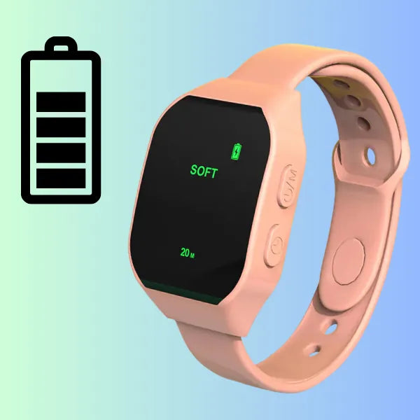 Pink EMS sleep therapy device with long battery life, suitable for full-night microcurrent stimulation and multiple sleep sessions, charging icon
